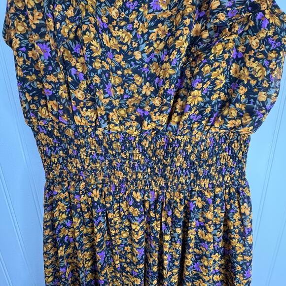 Lulus Evalina Mustard Yellow Floral Print Mock Neck Midi Dress Dark Academia - Picture 14 of 14